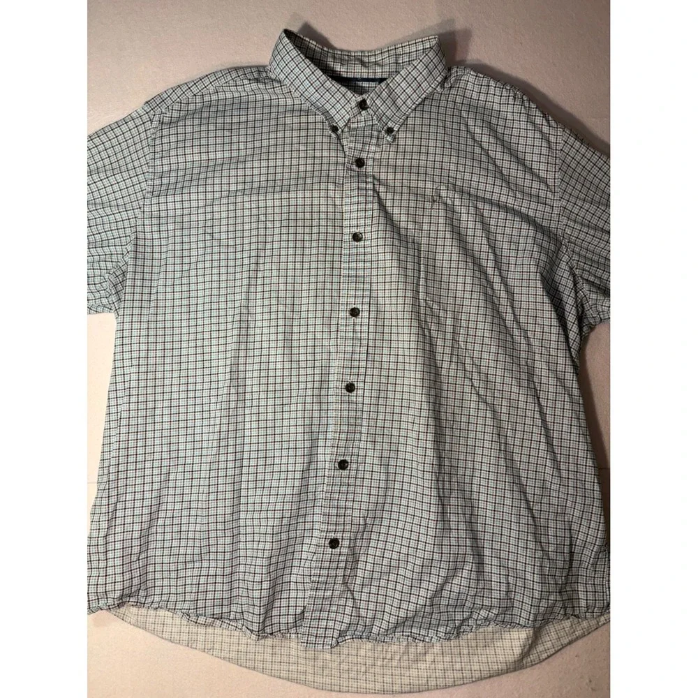 Orvis Active Fit Mens XXL Blue White Plaid Long Sleeve Button Down Shirt Logo